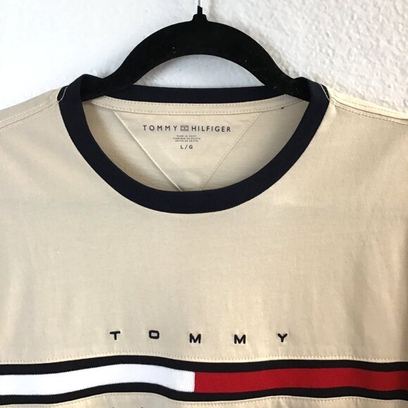 Tommy Hilfiger Mens Crewneck Logo T-Shirt L Beige - Picture 3 of 7